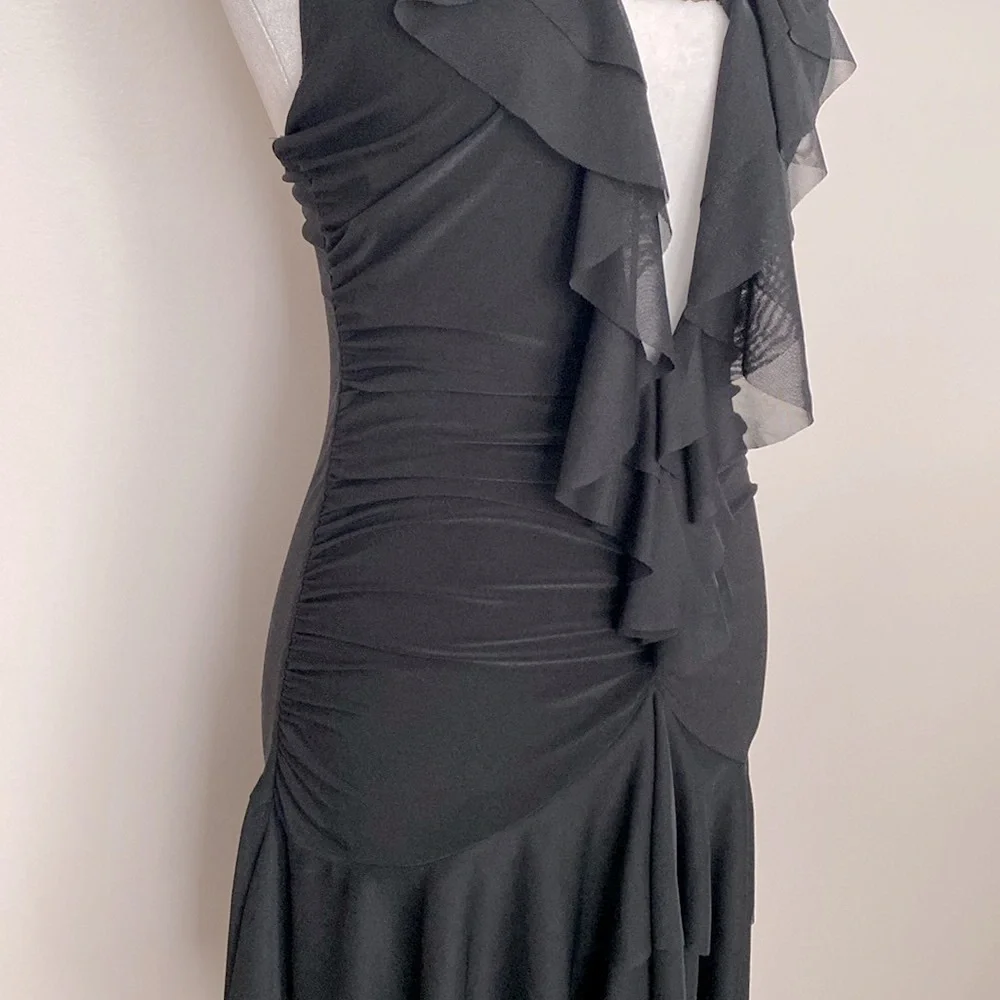 Vintage 90’s Venus black ruffle ruched bodycon mini dress - Picture 8 of 13